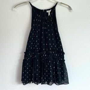 JOIE Shawnette SILK Black Silver Metallic Halter Peplum top $228